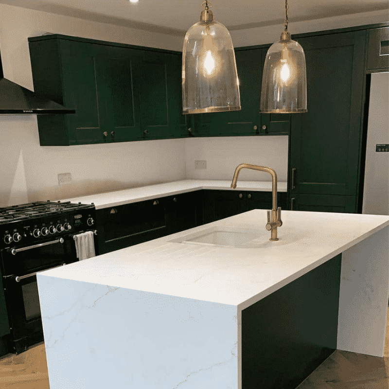 Green Kitchen With Marble Worktop