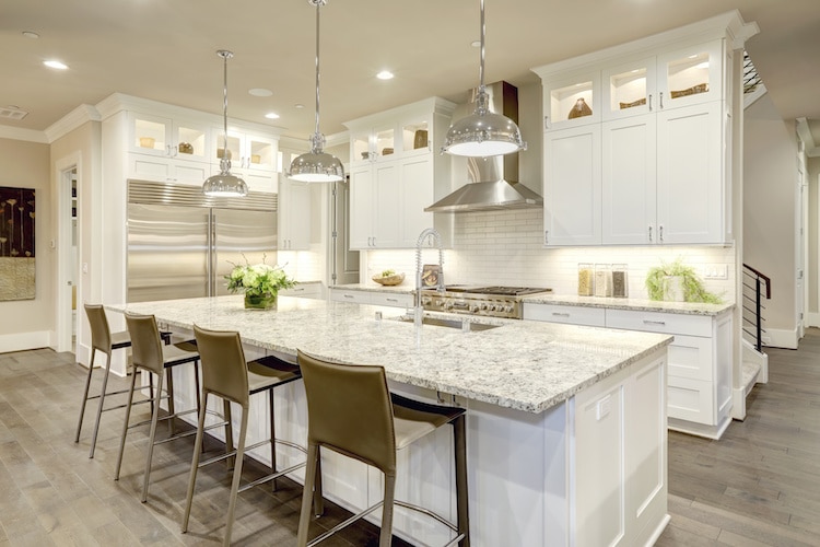 white granite kitchen counter
